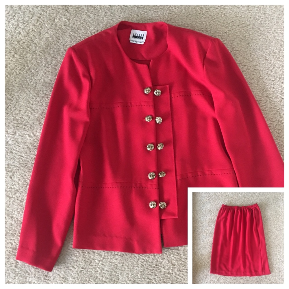 🌹2Piece Suit Ladies Jacket & Skirt Leslie Fay red